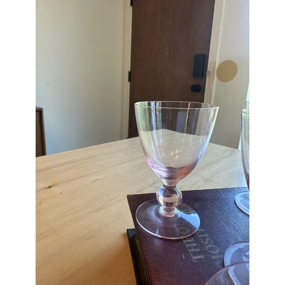 (6) Vintage MCM Pink 4oz Glasses Bar Ware Drinking Liquor Ball Stem Cocktail